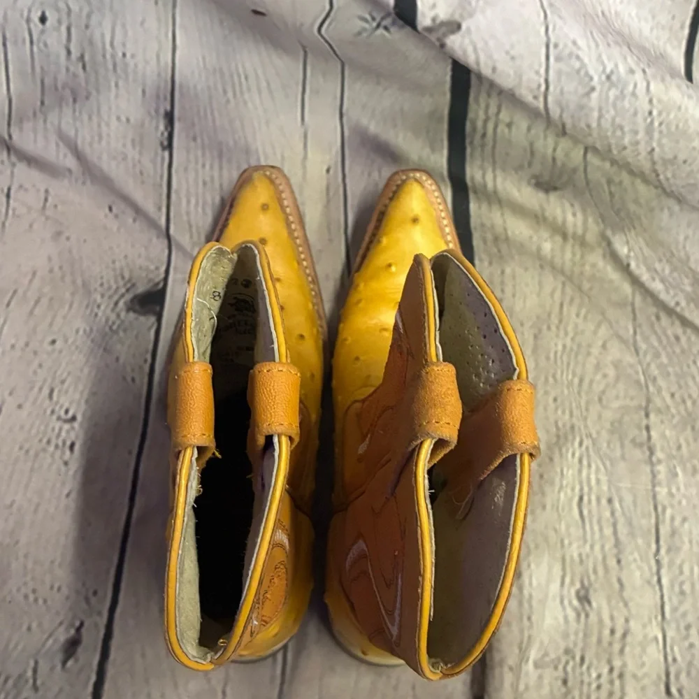 montenegro kids western ostrich print boots made in mexico yellow gold sz 6-6.5?